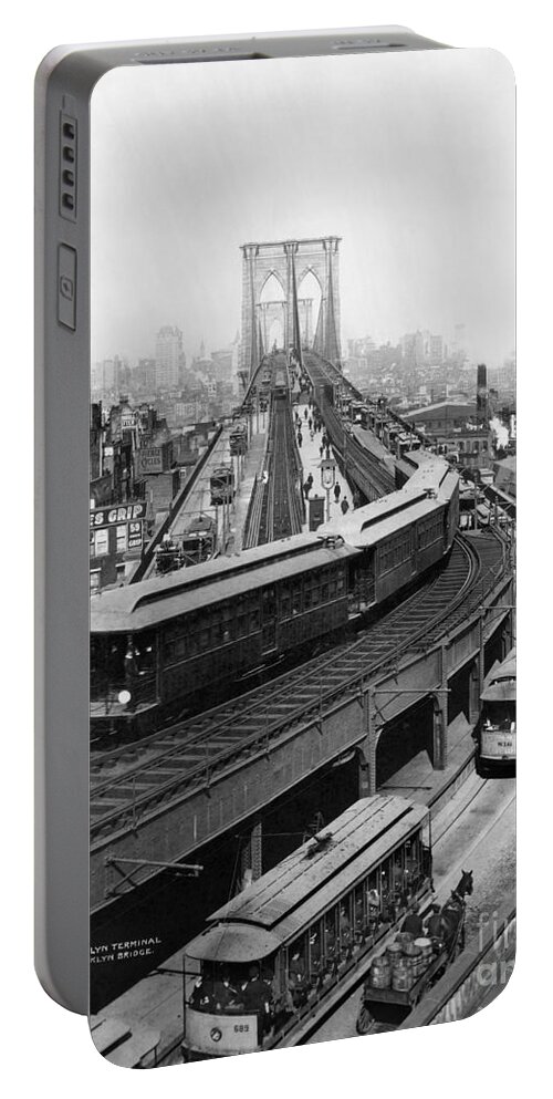1898 Portable Battery Charger featuring the photograph Ny: Brooklyn Bridge, 1898 by Granger