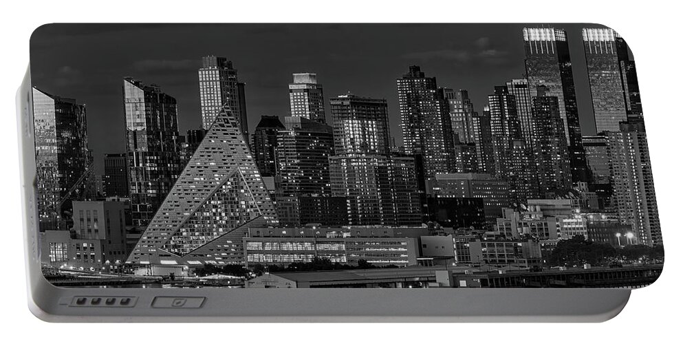 Nyc Skyline Portable Battery Charger featuring the photograph NYC Golden Empire BW by Susan Candelario