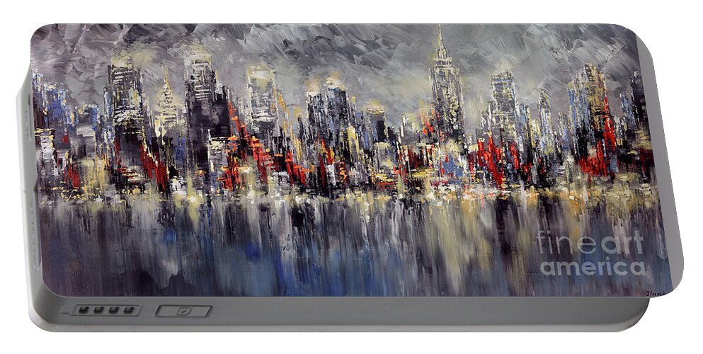 City Portable Battery Charger featuring the painting NYC Lights by Tatiana Iliina