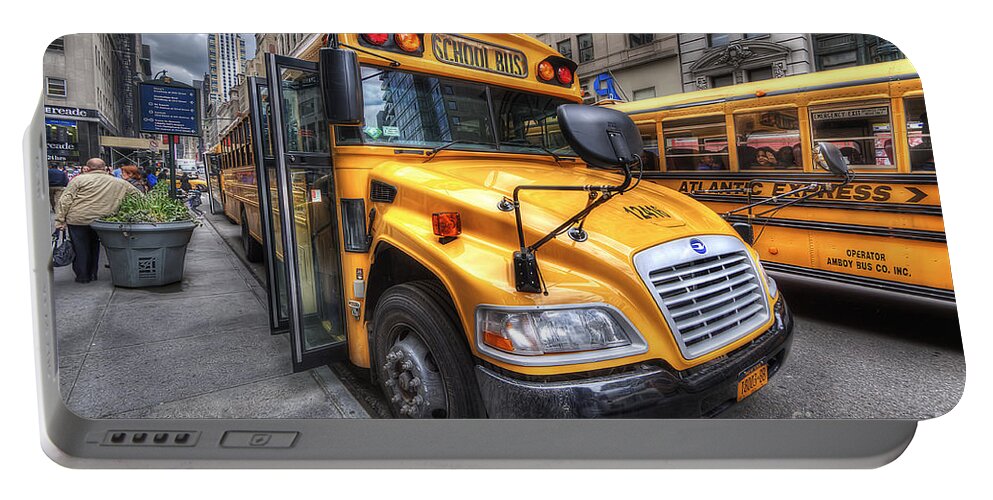Yhun Suarez Portable Battery Charger featuring the photograph NYC School Bus by Yhun Suarez
