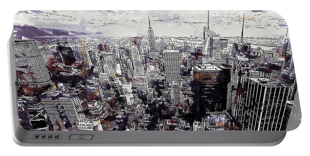 Nyc View From Rockefeller Center Portable Battery Charger featuring the painting NYC view from Rockefeller Center by Dean Wittle