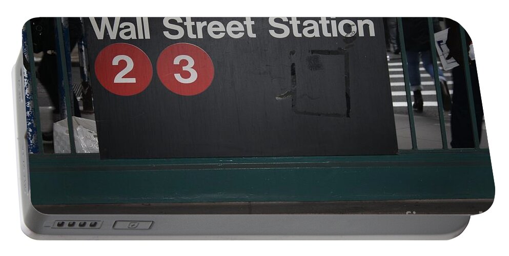 Nyc Wall Street Subway Entrance Portable Battery Charger featuring the photograph Nyc Wall Street Subway Entrance by John Telfer
