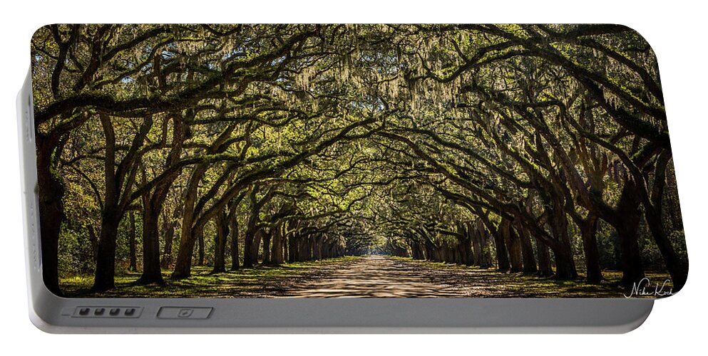 Georgia Portable Battery Charger featuring the photograph Oak Tree Tunnel by Framing Places