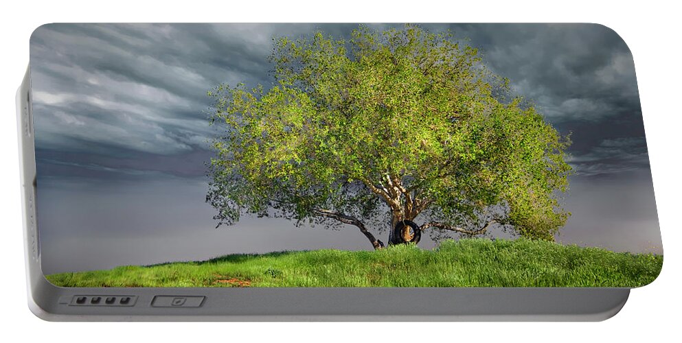 Oak Tree Portable Battery Charger featuring the photograph Oak Tree With Tire Swing by Endre Balogh