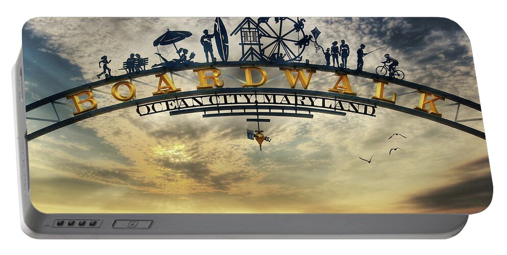 Boardwalk Portable Battery Charger featuring the photograph Ocean City Boardwalk by Lori Deiter