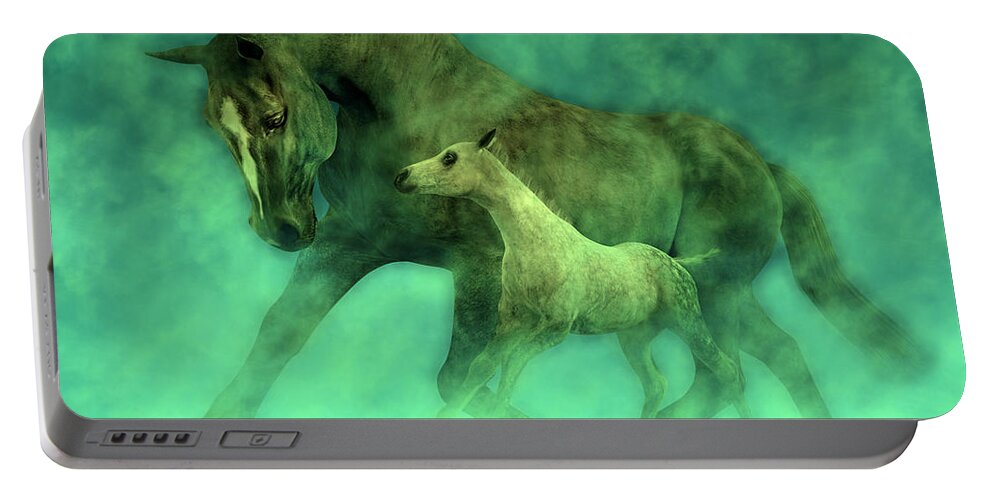 Horse Portable Battery Charger featuring the digital art Ocean Mist Morning by Betsy Knapp