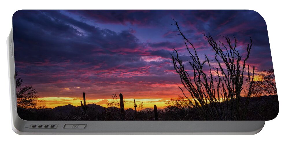 Monsoon Portable Battery Charger featuring the photograph Ocotillo Sunset by Saija Lehtonen