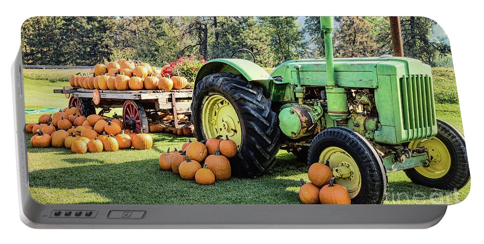 Wenatchee Portable Battery Charger featuring the digital art October Tractor by Jean OKeeffe Macro Abundance Art