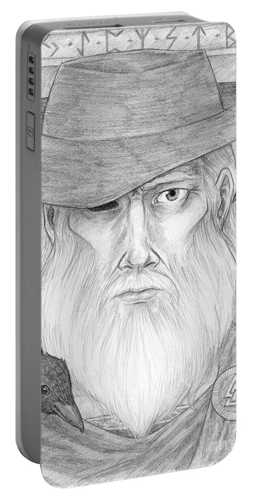 Graphite Portable Battery Charger featuring the drawing Odin by Brandy Woods