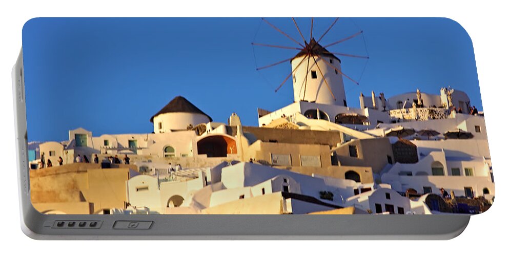 Santorini Portable Battery Charger featuring the photograph Oia Windmill by Jeremy Hayden