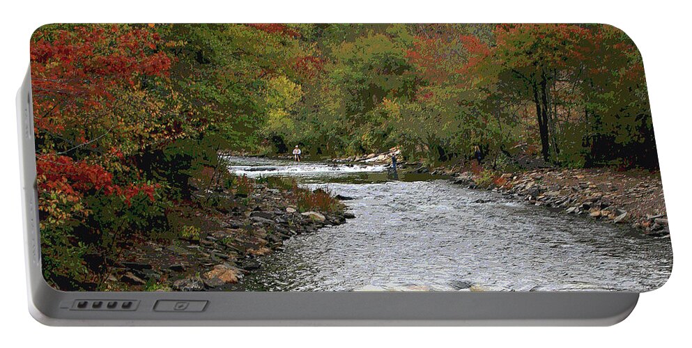 Autumn Portable Battery Charger featuring the photograph OK Fishing by Matalyn Gardner