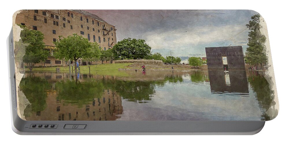 Bombing Portable Battery Charger featuring the photograph OKC Memorial Watercolor V by Ricky Barnard