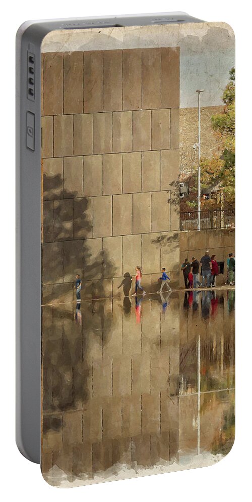 Bombing Portable Battery Charger featuring the photograph OKC Memorial Watercolor VI by Ricky Barnard