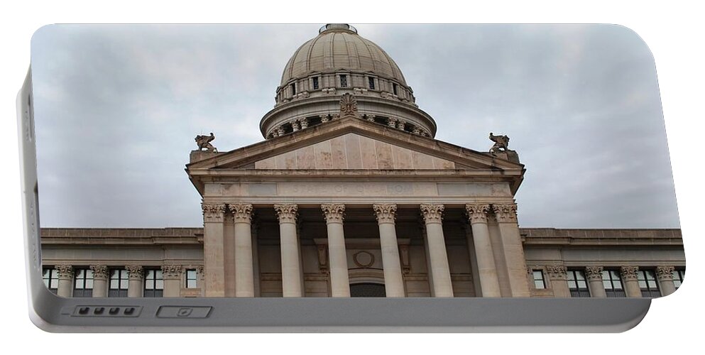 City Portable Battery Charger featuring the photograph Oklahoma State Capitol - Front View by Matt Quest