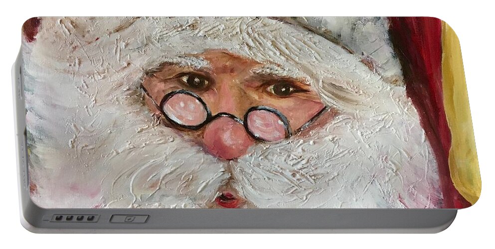 Santa Clause Portrait Portable Battery Charger featuring the painting Magical O'l St. Nick by Chuck Gebhardt