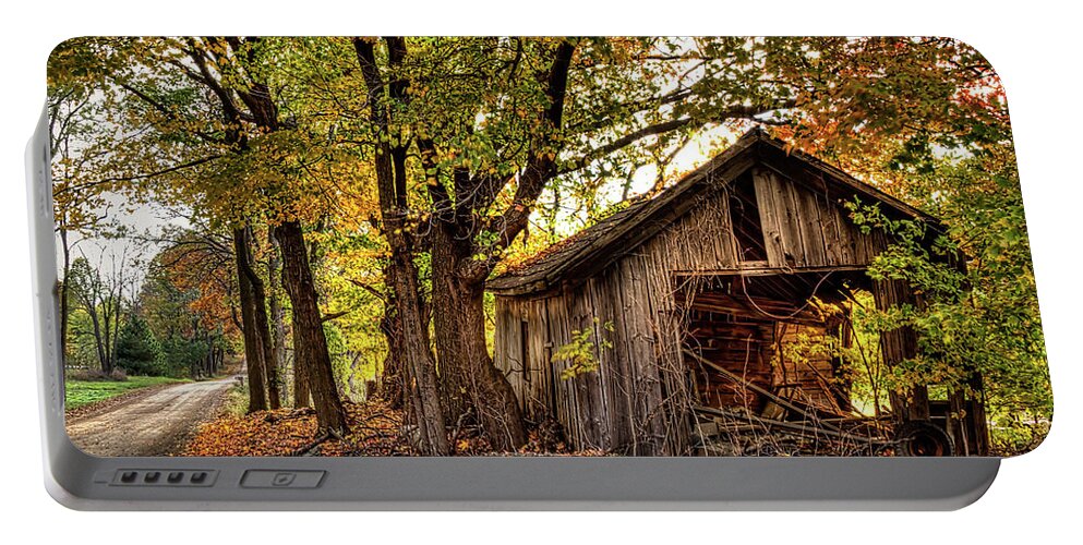 Hdr Photography Portable Battery Charger featuring the photograph Old Autumn Shed by Richard Gregurich