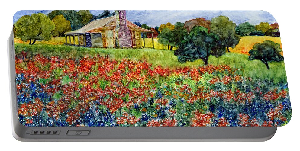 Bluebonnet Portable Battery Charger featuring the painting Old Baylor Park by Hailey E Herrera
