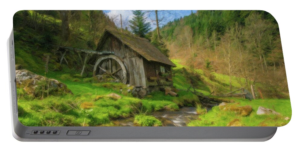 Landscape Portable Battery Charger featuring the painting Old Black Forest Mill by Dean Wittle
