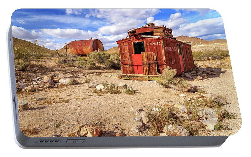 Caboose Portable Battery Charger featuring the photograph Old Caboose At Rhyolite by James Eddy