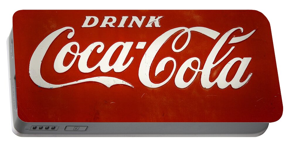 Red Portable Battery Charger featuring the photograph Old Drink Coca-Cola Sign by Marilyn Hunt