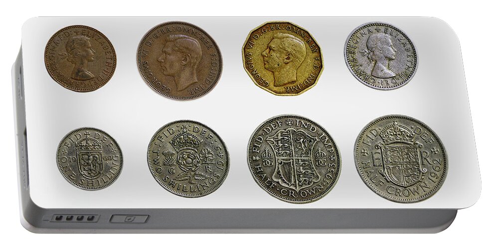 Silver Portable Battery Charger featuring the photograph Old English Coins by Rick Deacon