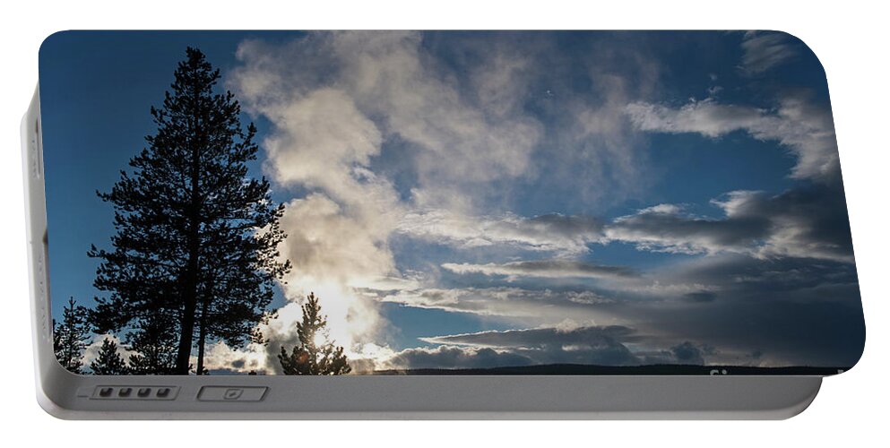 Old Faithfull Portable Battery Charger featuring the photograph Old Faithfull at sunset by Cindy Murphy - NightVisions