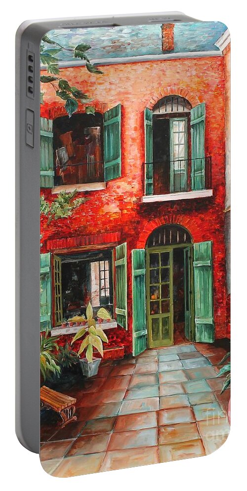 New Orleans Portable Battery Charger featuring the painting Old French Quarter Courtyard by Diane Millsap