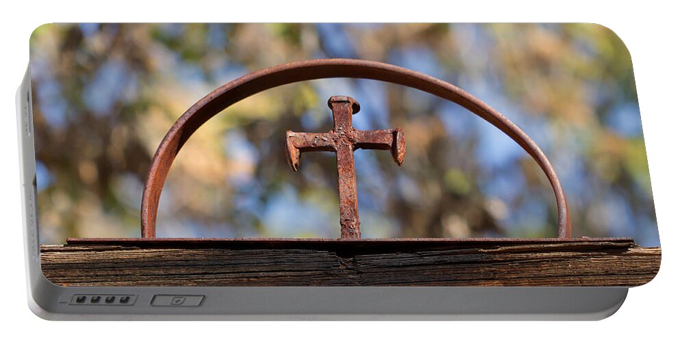 Cross Portable Battery Charger featuring the photograph Old Iron Cross by Susan Rissi Tregoning