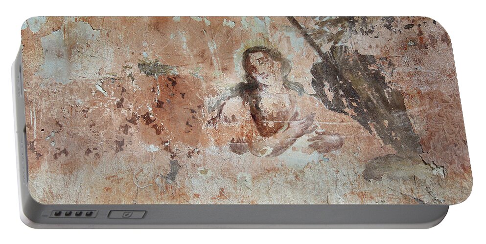 Painting Portable Battery Charger featuring the photograph Old mural painting in the ruins of the church by Michal Boubin