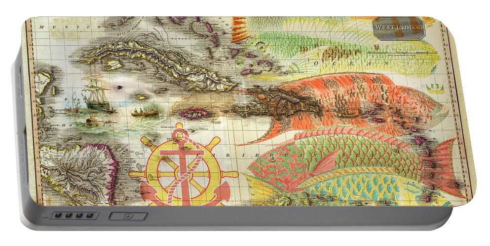 Boats Portable Battery Charger featuring the photograph Old Nautical Reef Map by Debra and Dave Vanderlaan