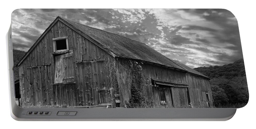 Black And White Portable Battery Charger featuring the photograph Old New England Barn 2013 bw by Bill Wakeley