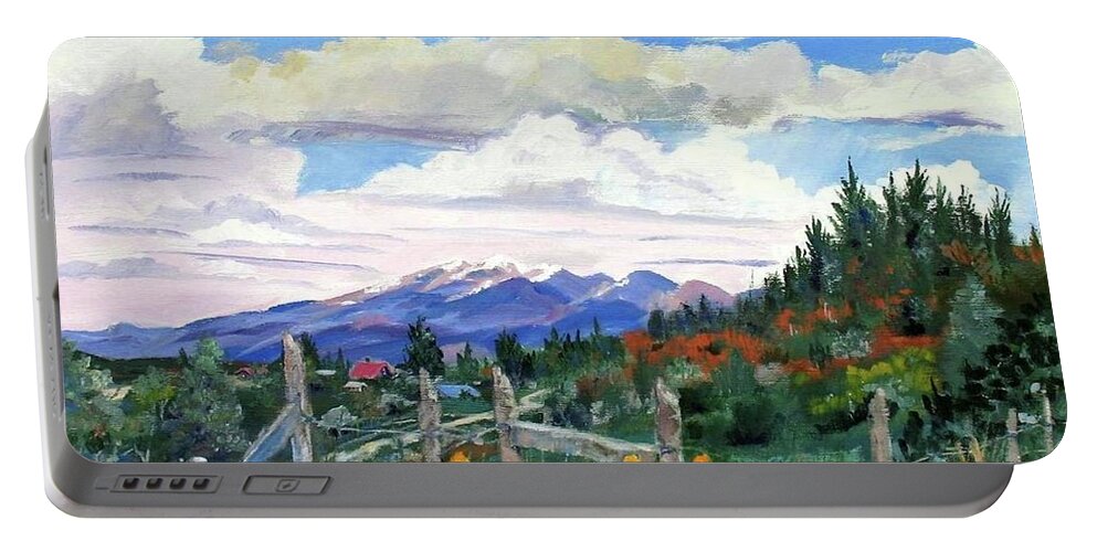 Mountains Portable Battery Charger featuring the painting Old North Fence-In Colorado by Adele Bower
