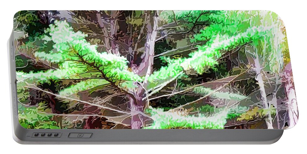 Old Pine Tree Portable Battery Charger featuring the painting Old pine tree by Jeelan Clark