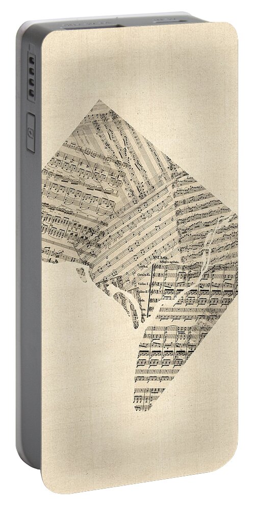 Washington Dc Portable Battery Charger featuring the digital art Old Sheet Music Map of Washington DC by Michael Tompsett