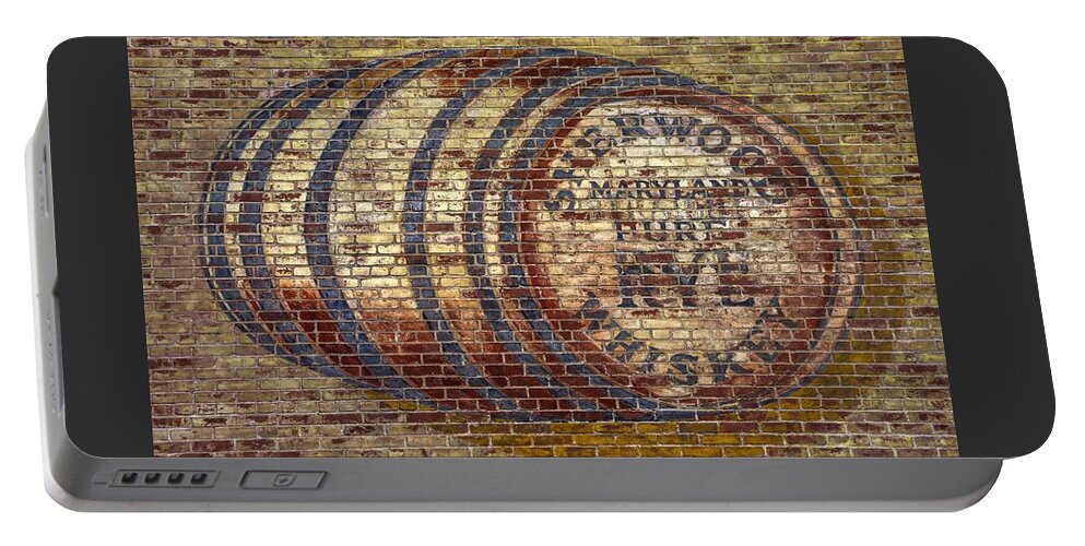 Sherwood Portable Battery Charger featuring the photograph Old Sherwood Distillery Logo on Former Bonded Warehouse - Westminster Carroll County Maryland by Michael Mazaika