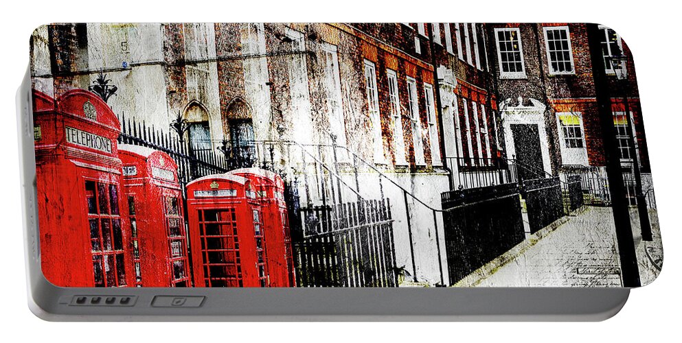London; England; British; Britart; Red; Lincoln's Inn; Architecture; Windows; Doors; Telephonebox; Uk; Britan; Greatbritain; English; Britishartist; Grunge; Legal; District; Law; Digitalart; Wallart; Online Art Gallery Portable Battery Charger featuring the digital art Old Square by Nicky Jameson