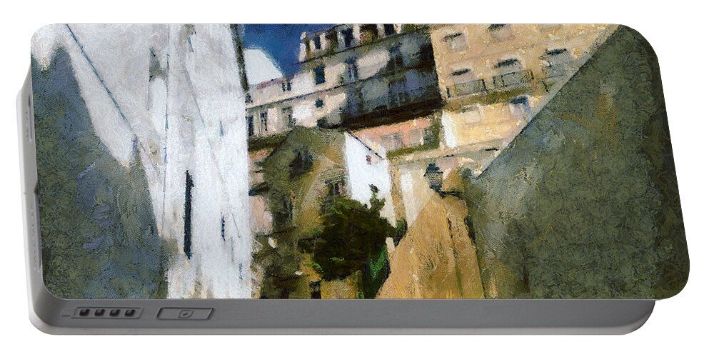 Alfama Portable Battery Charger featuring the painting Old stairs in Lisbon by Dimitar Hristov