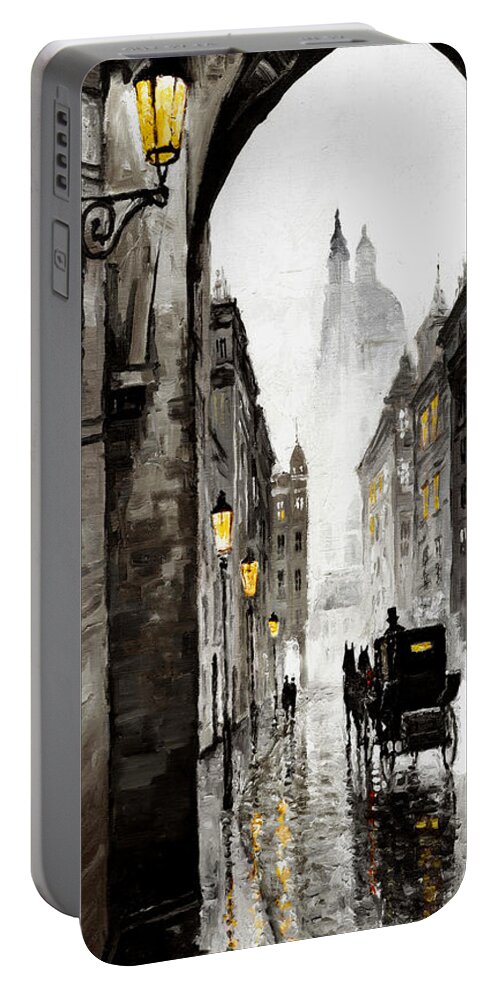 Prague Portable Battery Charger featuring the mixed media Old Street by Yuriy Shevchuk