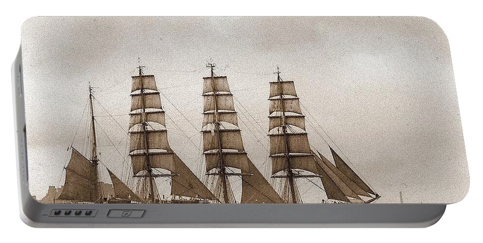 Tall Ship Portable Battery Charger featuring the photograph Old Time Schooner by Tracey Vivar