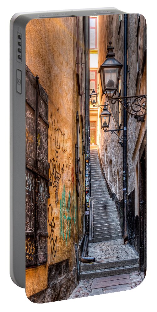 Stockholm Portable Battery Charger featuring the photograph Old Town Alley 0050 by Kristina Rinell