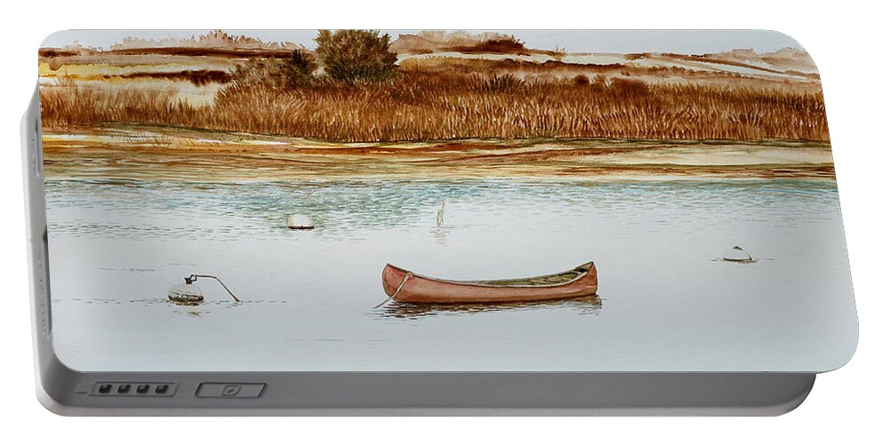 Menemsha Portable Battery Charger featuring the painting Old Town Canoe Menemsha MV by Paul Gaj