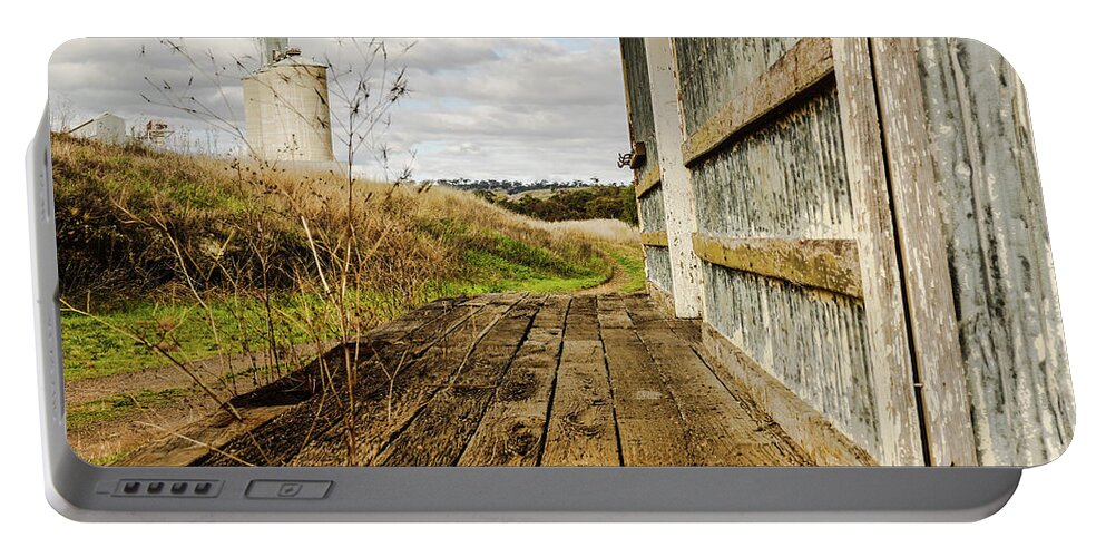 Forgotten Silos And Building In Rural Merriwa By Lexa Harpell Portable Battery Charger featuring the photograph Old Train Stop by Lexa Harpell