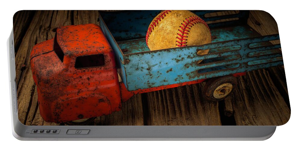 Toy Portable Battery Charger featuring the photograph Old Truck With Basball by Garry Gay