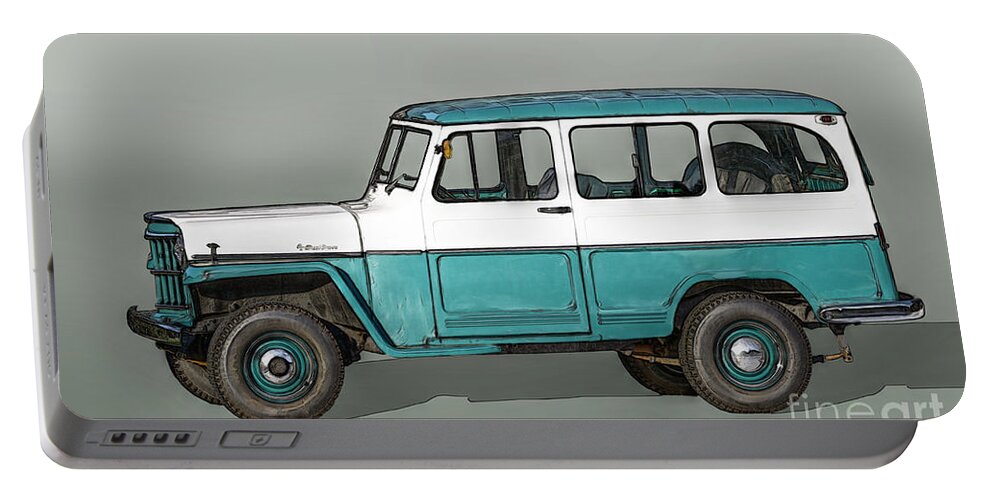 Willys Jeep Portable Battery Charger featuring the digital art Old Willys Jeep Wagon by Randy Steele