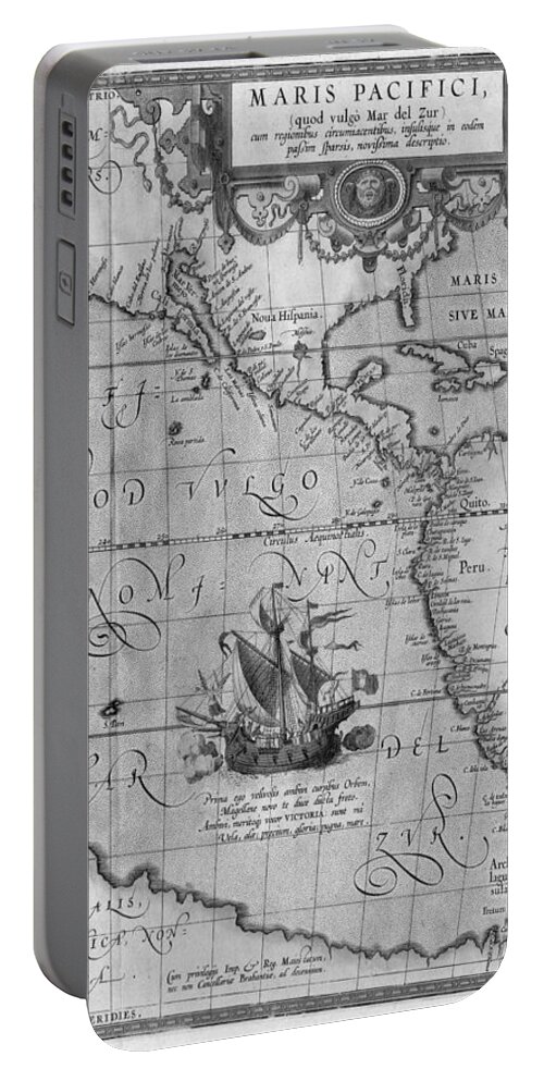 Old World Map Portable Battery Charger featuring the drawing Old World Map print from 1589 - Black and White by Marianna Mills