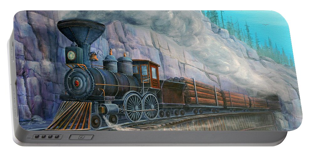 Train Portable Battery Charger featuring the painting Ole Steam Engine #9 by Wayne Enslow