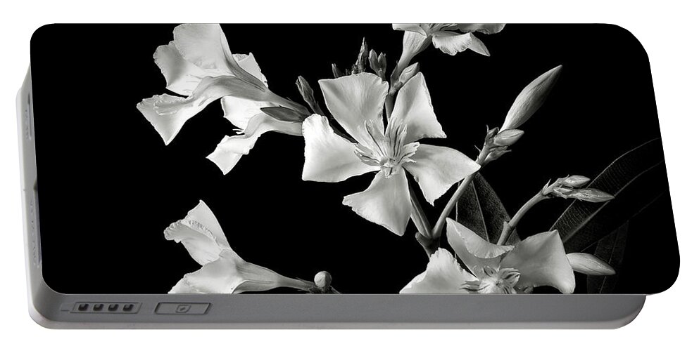 Flower Portable Battery Charger featuring the photograph Oleander in Black and White by Endre Balogh
