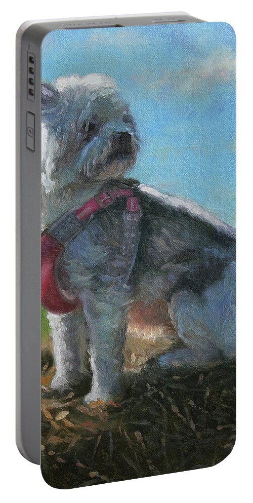 Pet Portrait Portable Battery Charger featuring the painting Olive by Jeff Dickson