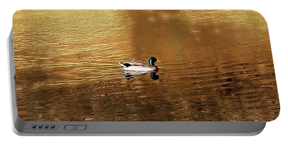 Mallard Duck Portable Battery Charger featuring the photograph On Golden Pond by Yumi Johnson
