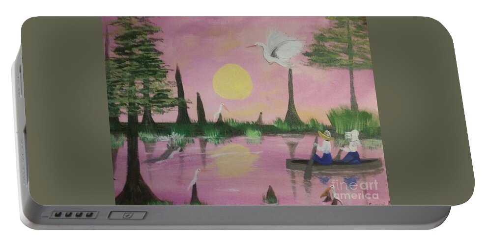 On The Bayou Portable Battery Charger featuring the painting On The Bayou by Seaux-N-Seau Soileau